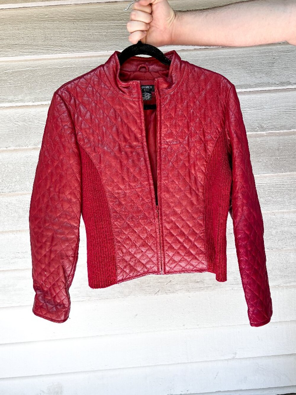 Vintage Red Quilted Lambskin Leather Jacket | Women's Size 12